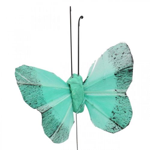 Floristik24 Deco mariposa en alambre verde, azul 5-6cm 24p