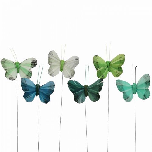 Floristik24 Deco mariposa en alambre verde, azul 5-6cm 24p