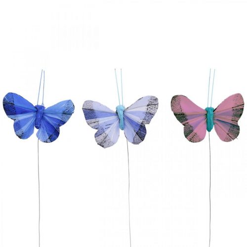 Floristik24 Deco mariposas pluma mariposa rosa, azul 6cm 24p