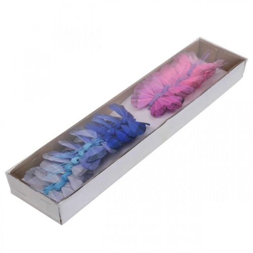 Artículo Mariposas decorativas mariposa de plumas rosa, azul 6cm 24 piezas