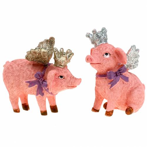 Figura decorativa cerdo con corona 9cm 2pcs