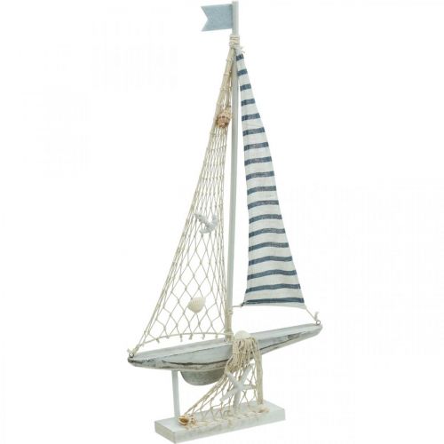 Deco Velero Madera Blanco Azul Marítimo Deco Barco 28×3×55cm