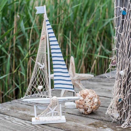 Floristik24 Deco Velero Madera Blanco Azul Marítimo Deco Barco 28×3×55cm