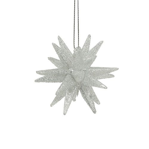 Deco estrellas con mica 7.5cm plata 8pcs