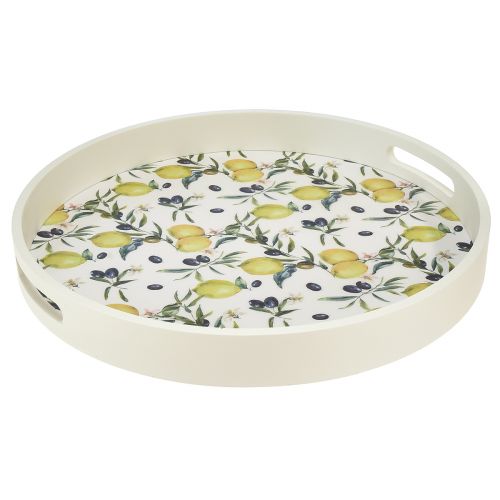 Floristik24 Bandeja decorativa bandeja blanca madera de olivo y limonero Ø35cm