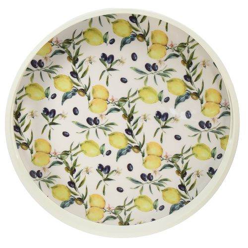Floristik24 Bandeja decorativa bandeja blanca madera de olivo y limonero Ø35cm
