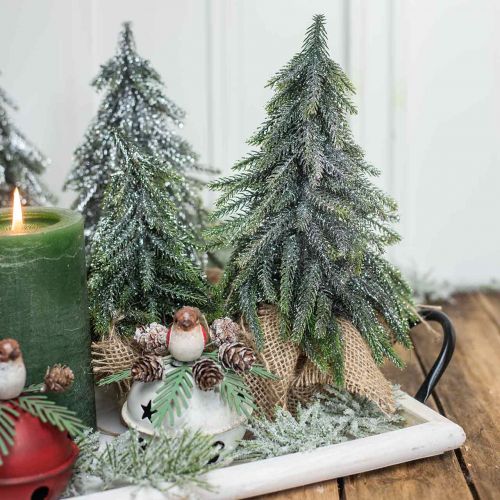 Floristik24 Deco árbol de Navidad mini abeto bolsa de yute brillo, verde 26cm