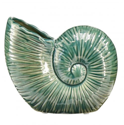 Jarrón decorativo concha de caracol cerámica verde 18x8,5x15,5cm