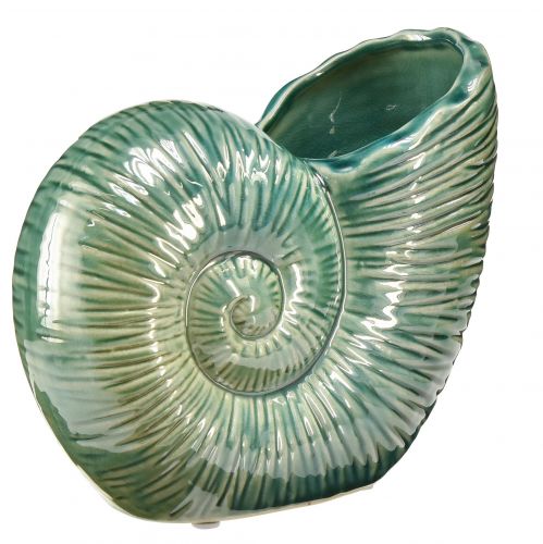 Floristik24 Jarrón decorativo concha de caracol cerámica verde 18x8,5x15,5cm