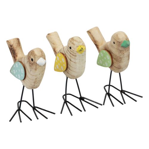 Floristik24 Pájaros decorativos pájaros de madera decoración de mesa primavera natural colorido 12cm 3 piezas