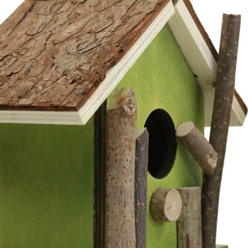 Pajarera decorativa nido decorativo de madera verde natural H14.5cm juego de 2