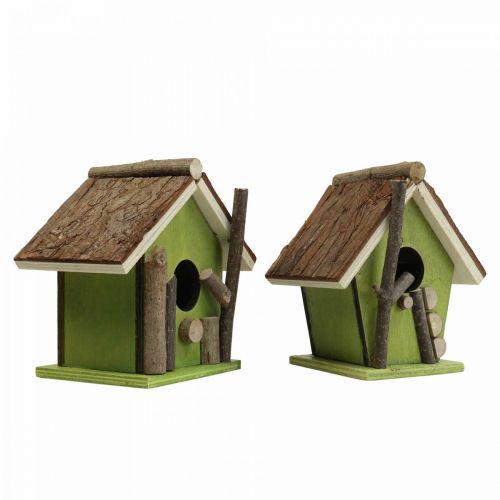 Floristik24 Pajarera decorativa nido decorativo de madera verde natural H14.5cm juego de 2