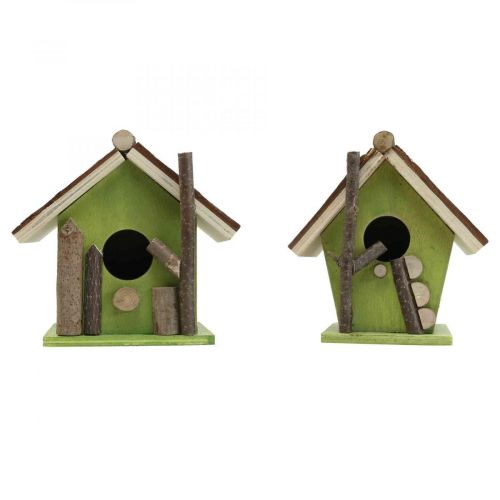 Floristik24 Pajarera decorativa nido decorativo de madera verde natural H14.5cm juego de 2