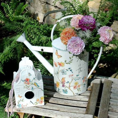 Floristik24 Pajarera decorativa con flores metal blanco 25,5c×16×13,5cm