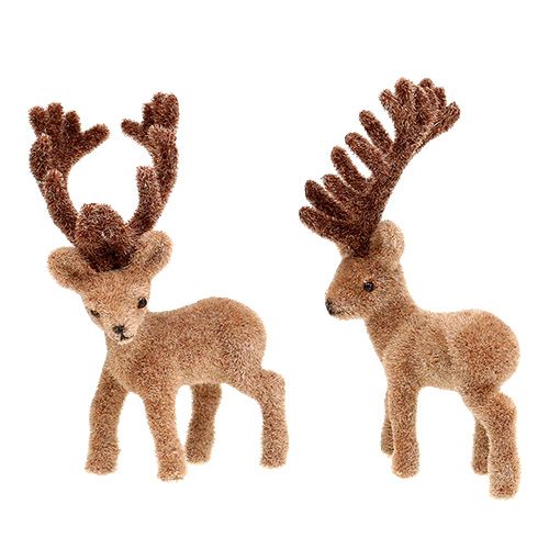 Artículo Deco ciervo mini marrón flocado 11cm 6uds