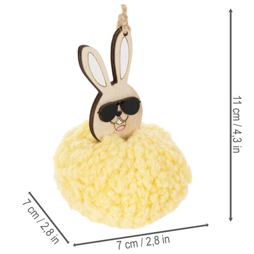 Artículo Adorno de conejito de Pascua para colgar, conejito esponjoso, amarillo, Ø7 cm, 6 piezas