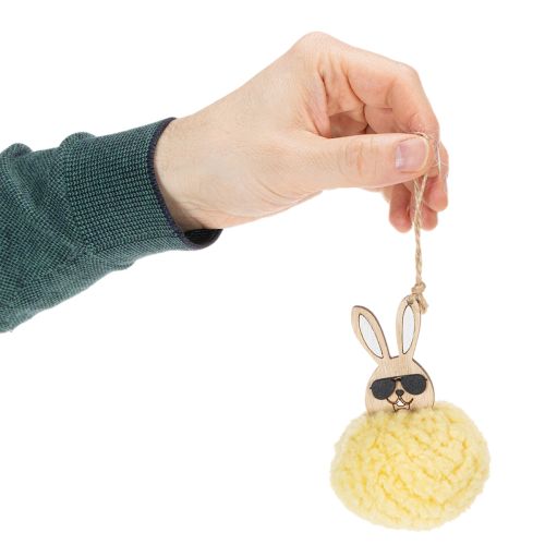 Artículo Adorno de conejito de Pascua para colgar, conejito esponjoso, amarillo, Ø7 cm, 6 piezas