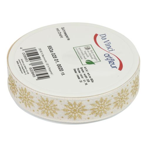 Artículo Cinta navideña cinta de regalo copo de nieve blanco 25mm 20m