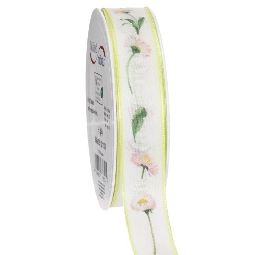 Cinta de regalo con estampado floral Bellis para manualidades y embalaje, 25 mm x 20 m comprar | Floristik24.es