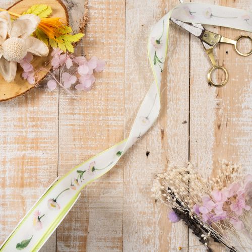 Cinta de regalo con estampado floral Bellis para manualidades y embalaje, 25 mm x 20 m | Floristik24.es