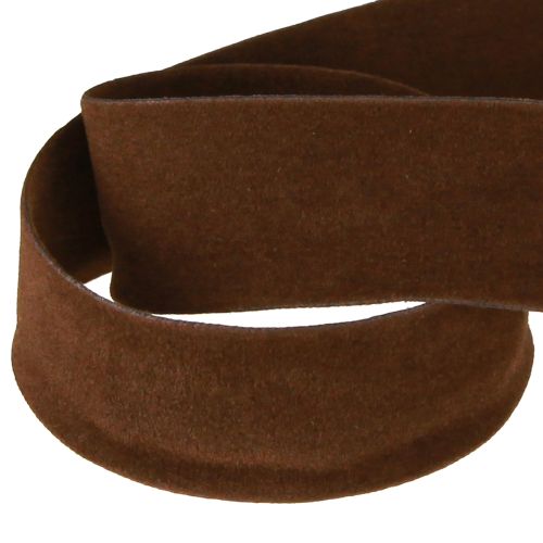 Artículo Cinta decorativa de terciopelo marrón, cinta para joyería, 25 mm, 7 m