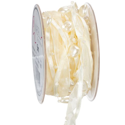 Floristik24 Cinta decorativa, color crema, corazones, perlas, decoración para bodas, 10 mm, 5 m