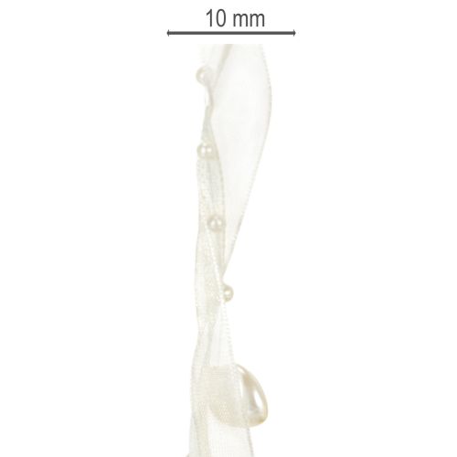 Artículo Cinta decorativa, color crema, corazones, perlas, decoración para bodas, 10 mm, 5 m