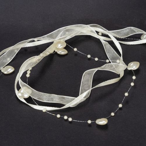 Artículo Cinta decorativa, color crema, corazones, perlas, decoración para bodas, 10 mm, 5 m
