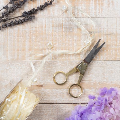 Artículo Cinta decorativa, color crema, corazones, perlas, decoración para bodas, 10 mm, 5 m