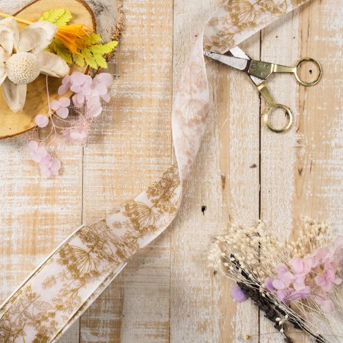 Cinta de regalo con motivos vegetales, cinta decorativa de eneldo, 40 mm de ancho, 20 m de largo. | Floristik24.es