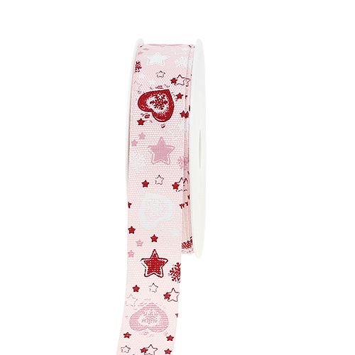 Floristik24 Cinta de regalo para la decoración lino look rosa 25mm 20m