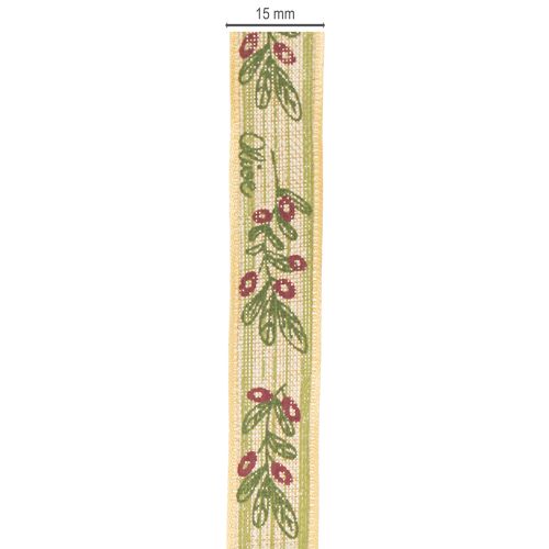 Artículo Cinta de regalo rama de olivo con elegantes ramas y aceitunas 1,5cm 15m