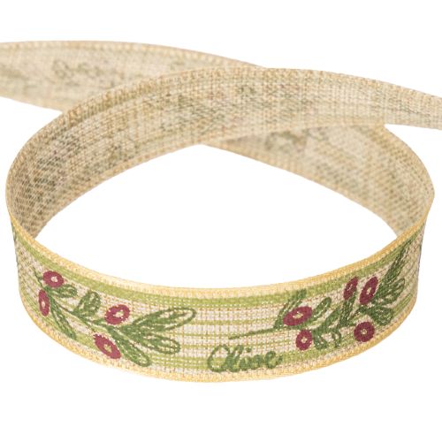 Artículo Cinta de regalo rama de olivo con elegantes ramas y aceitunas 1,5cm 15m