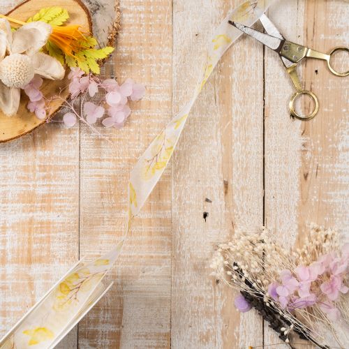 Cinta decorativa con motivo de ramas frondosas, cinta de organza, 25 mm de ancho, 20 m de largo. | Floristik24.es