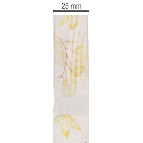 Cinta decorativa con motivo de ramas frondosas, cinta de organza, 25 mm de ancho, 20 m de largo. | Floristik24.es