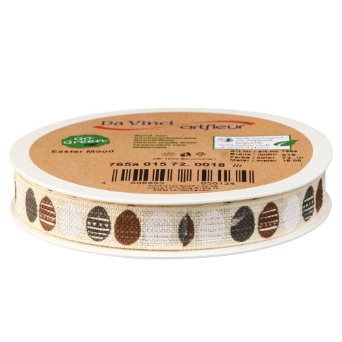 Artículo Cinta decorativa Huevos de Pascua cinta algodón marrón blanco 15mm 18m