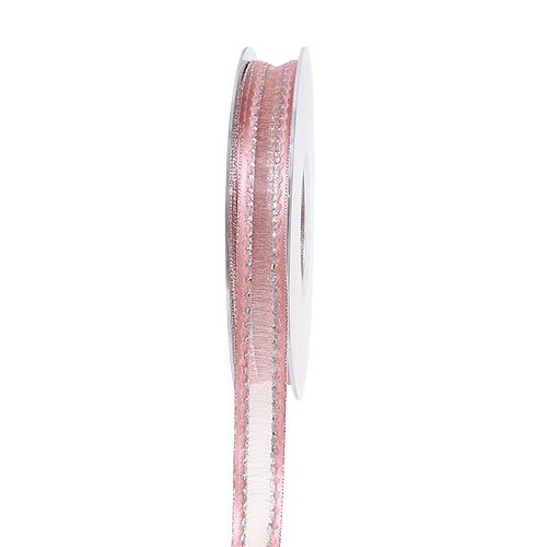 Floristik24 Cinta decorativa rosa con rayas lurex en plata 15mm 20m