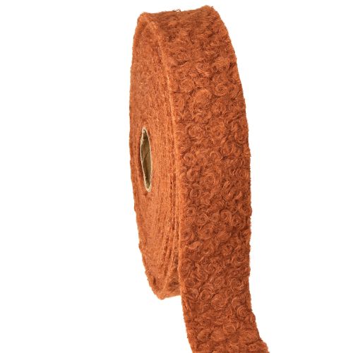 Cinta decorativa marrón rojizo ancha de tela aspecto lana 40mm 8m