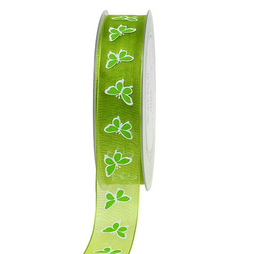 Floristik24 Cinta decorativa con mariposa verde 25mm 20m