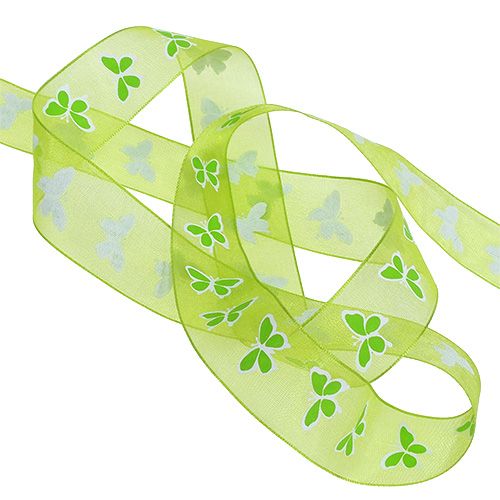 Floristik24 Cinta decorativa con mariposa verde 25mm 20m