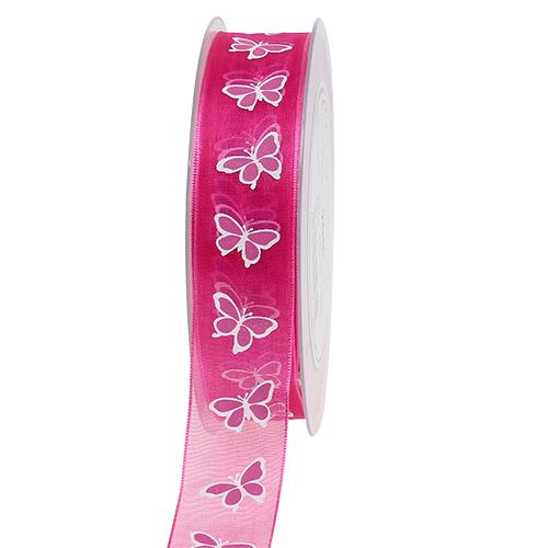 Cinta decorativa con mariposa rosa 25mm 20m