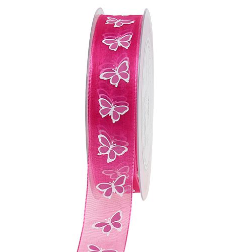 Cinta decorativa con mariposa rosa 25mm 20m | Floristik24.es