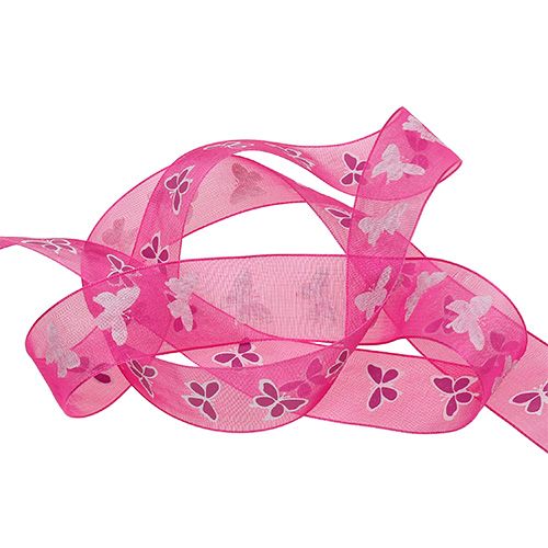 Cinta decorativa con mariposa rosa 25mm 20m | Floristik24.es