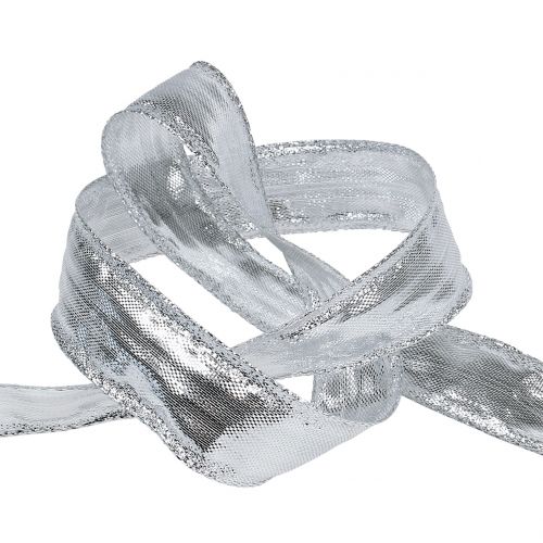 Artículo Cinta decorativa plata con borde de alambre 25m