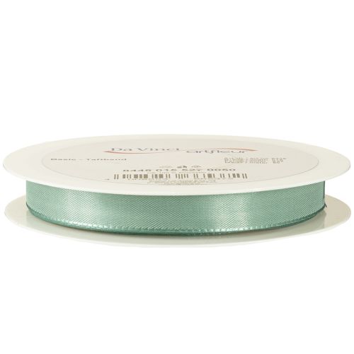 Artículo Cinta decorativa de tafetán, cinta de regalo, verde salvia, 15 mm, 50 m