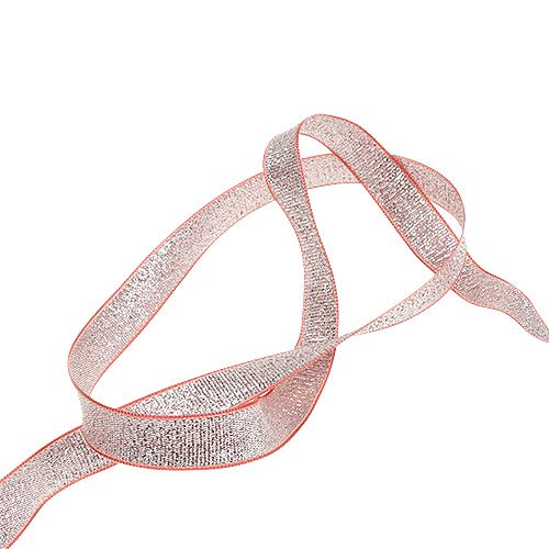 Floristik24 Cinta decorativa Navidad rosa-plata 15mm 20m