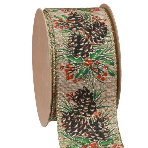 Floristik24 Cinta decorativa Conos navideños cinta ancha de regalo natural 60mm 10m