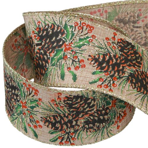 Floristik24 Cinta decorativa Conos navideños cinta ancha de regalo natural 60mm 10m