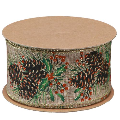 Floristik24 Cinta decorativa Conos navideños cinta ancha de regalo natural 60mm 10m