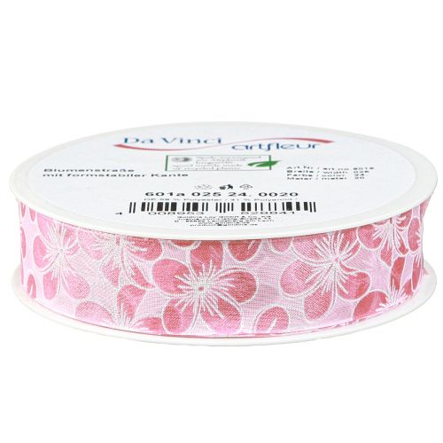 Artículo Cinta decorativa con flores cinta de regalo primavera rosa 25mm 20m